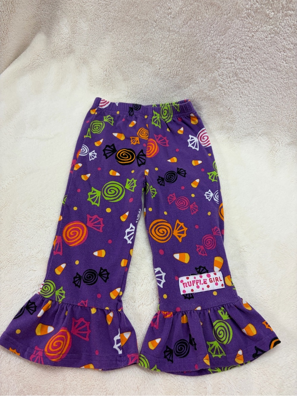 Ruffle Girl Purple Candy-Print Girls Ruffle Hem Pants